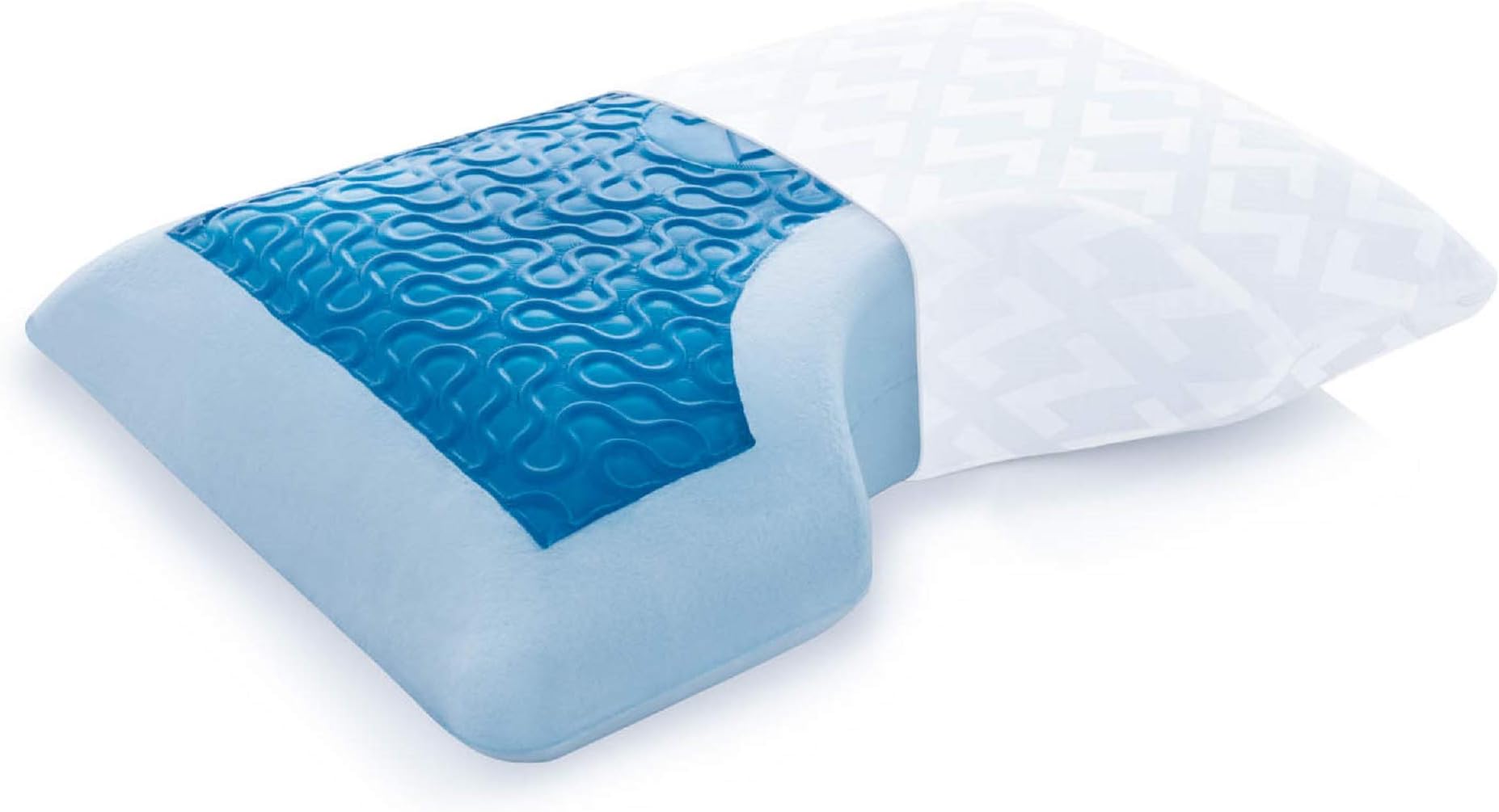 Z Side Sleeper Shoulder Cutout Dough Memory Foam Pillow with Liquid Gel Layer-King, Blue