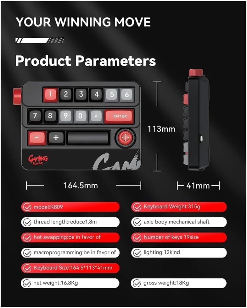 Image of Wired USB-C Connection Numeric Keypad Red Axis Programmable Hot Swap Compatible Mini Keyboard with Joystick Compatible with Windows PC, Numeric Keypad Mechanical Buttons Gaming