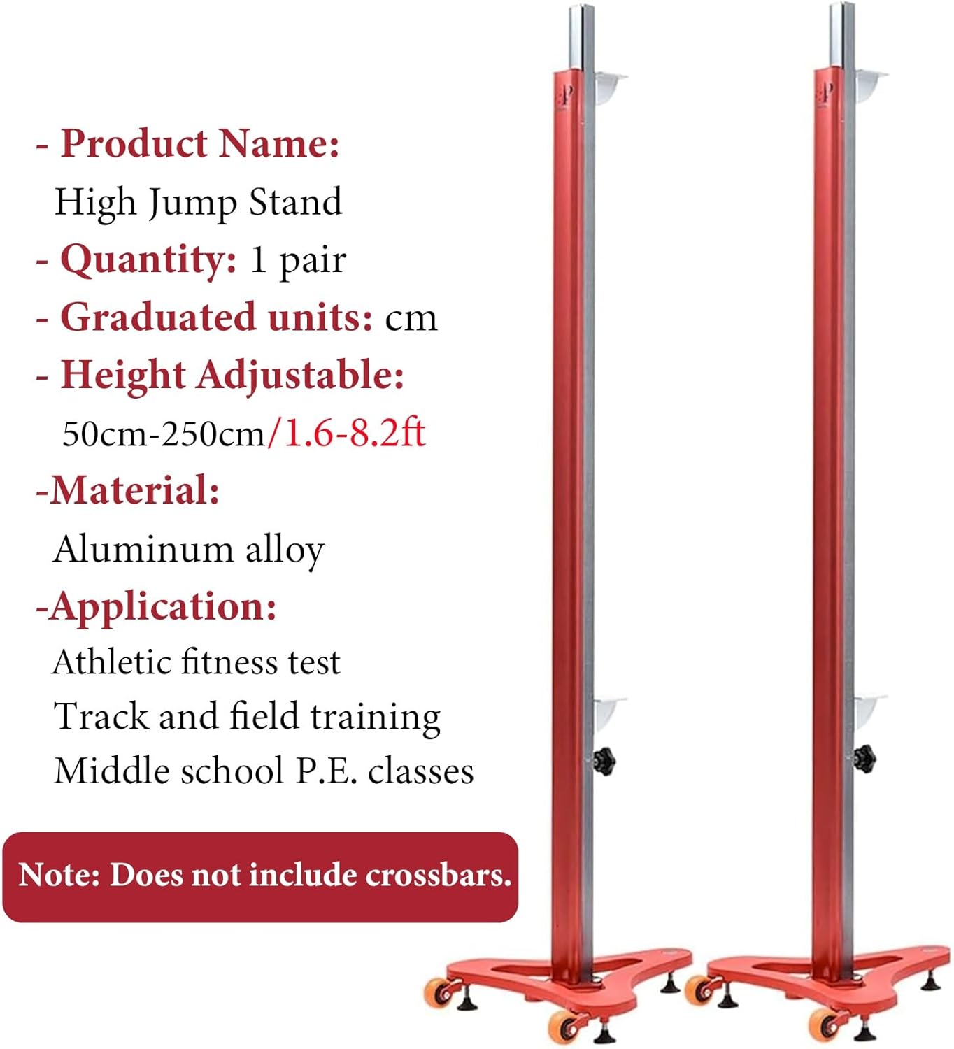 Moveable High Jump Standards for High School, Portable Track & Field Jumping Aluminum Posts, Centimeter Scale High Jumping Tester for Track Trials