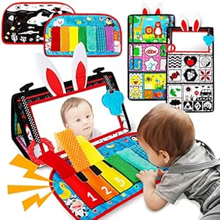 Inbeby Baby Sensory Toys 0 6 Months,Tummy Time Mirror Toys, High Contrast Sensory Toys for Babies Montessori Newborn Toys with Crinkle Mat & Teether for Crawling Developmental Baby Toys 0 3 6 Months