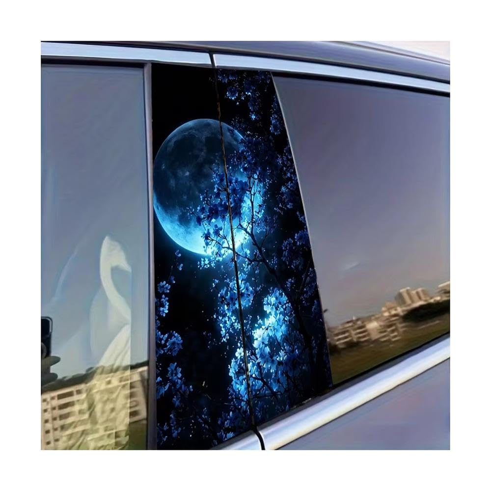 Auto Accessory 2pcs Car B-Pillar Sticker Moonlit Blossoms Glossy Protective Polyethylene Film