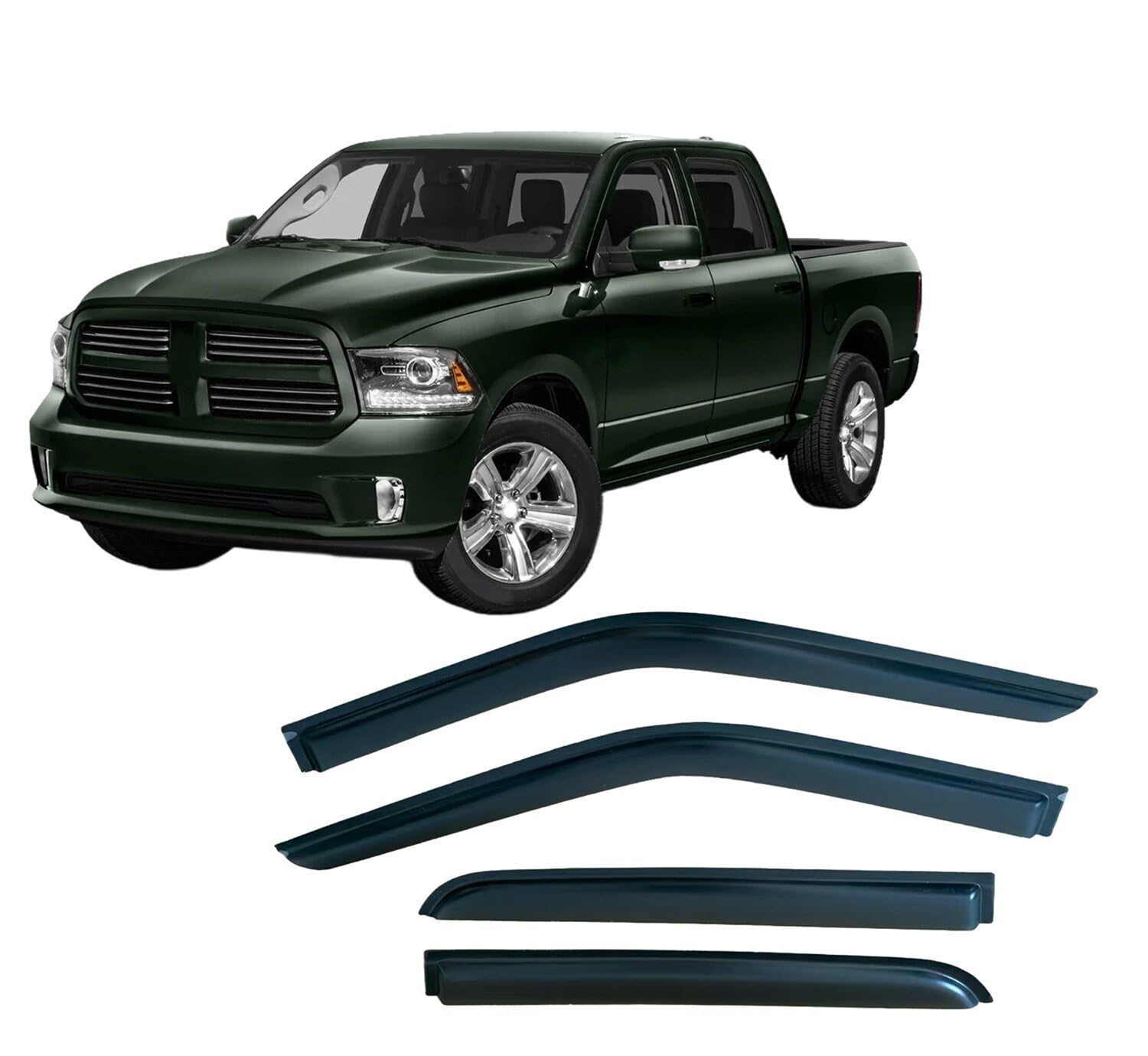 Liufangfc Normal Wind Deflectors For Dodge Ram 1500 2009-2018 Mega Cab Crew Cab – 4Pc Tape-On Smoked Visors, Weatherproof, Anti-Salt/Snow, Low-Noise