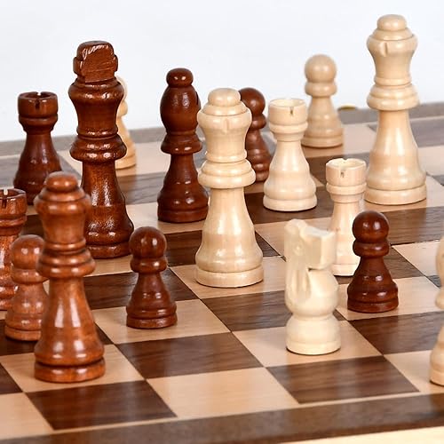 Miniatura 5 de Juego de ajedrez magnético de madera de 15 pulgadas para adultos y niños con almacenamiento para piezas, tableros de ajedrez plegables hechos a mano