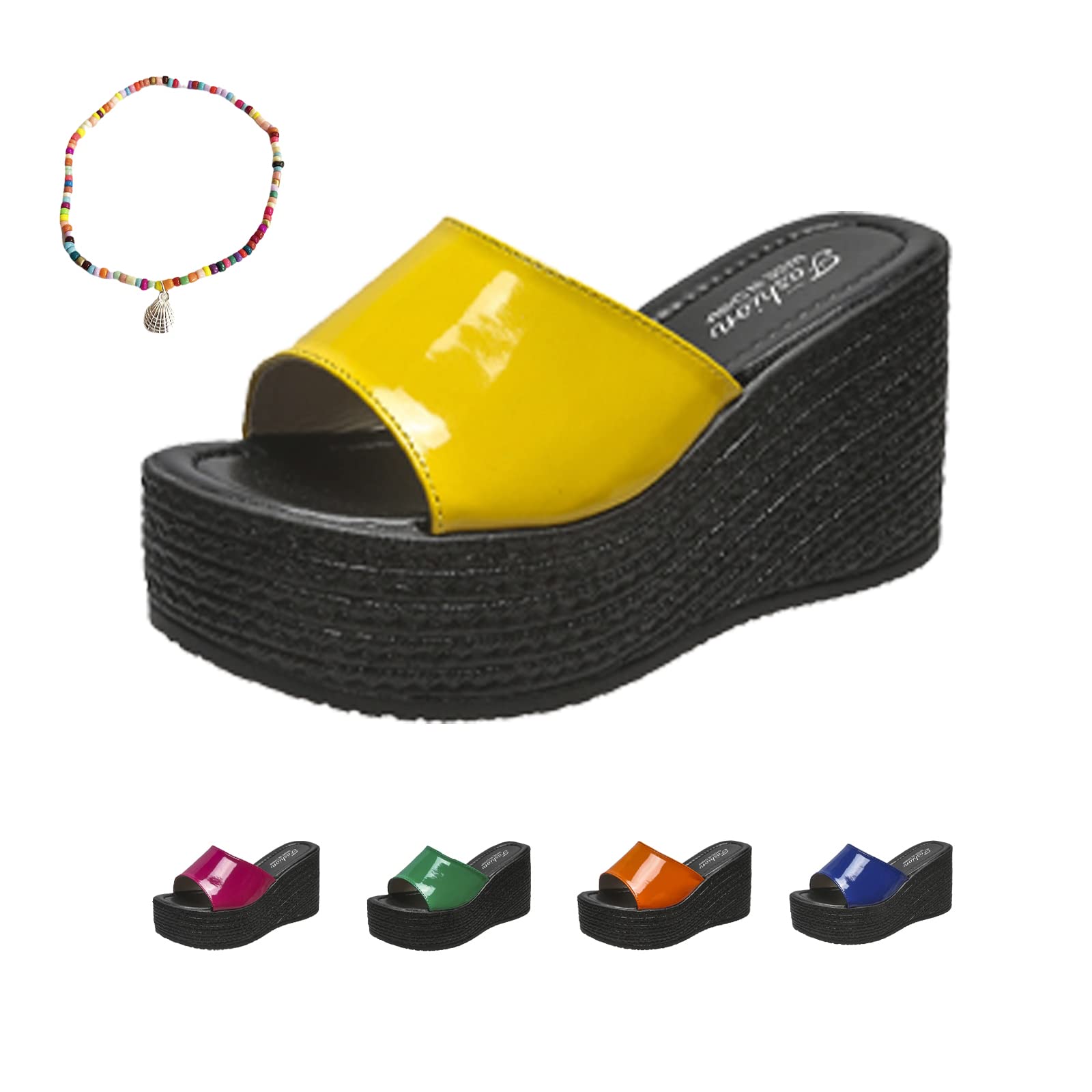 Lymphvity Women's Fish Mouth Open Toe Platform Sandals Slides,Summer Fashion Outdoor Slip On Mule High Heeled Wedge Solid Color Casual Dress Leather