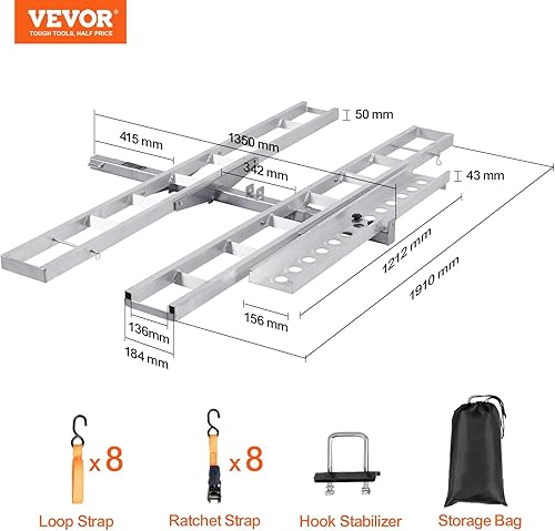 Miniatura 7 de VEVOR Portabicicletas, 2 bicicletas de 600 libras, soporte de enganche de motocicleta de aluminio, rampa de carga, transportador de remolque de moto