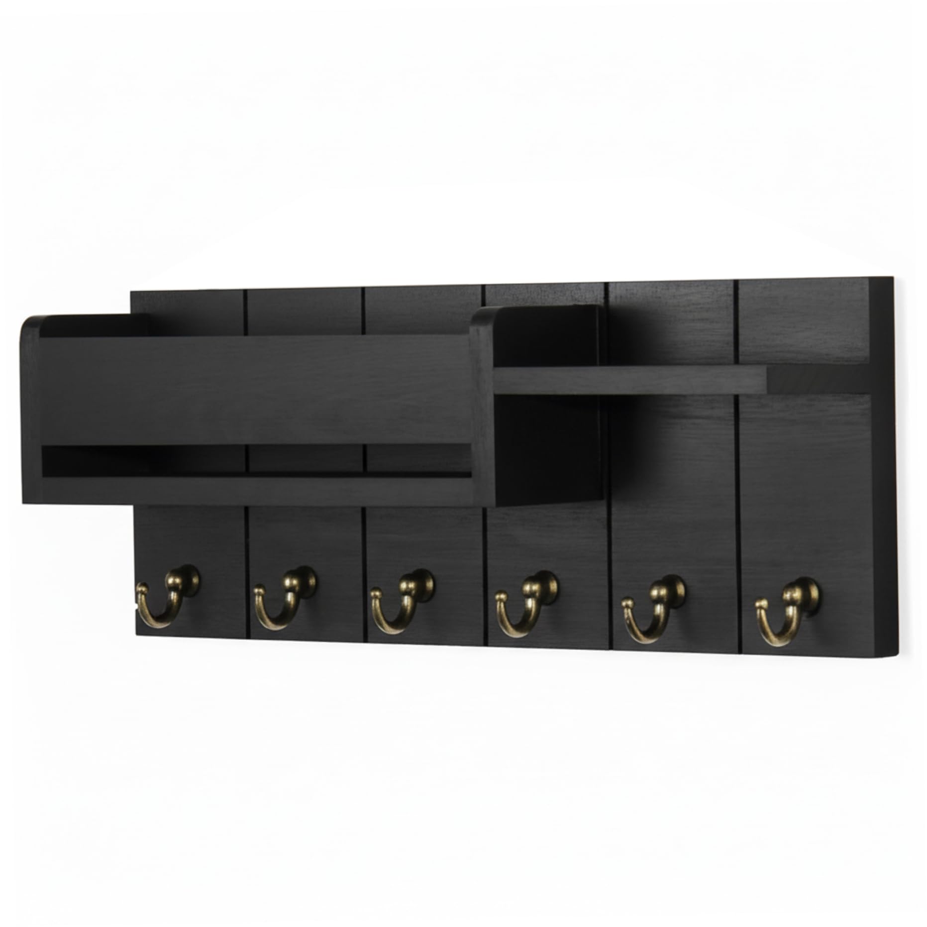 Pineeseatile Black Key Shelf, Wall Key Holder, Wood Rack With Hooks And Storage Shelf, Vintage Wall Mounted Holder For Entryway, No Assembly Needed,