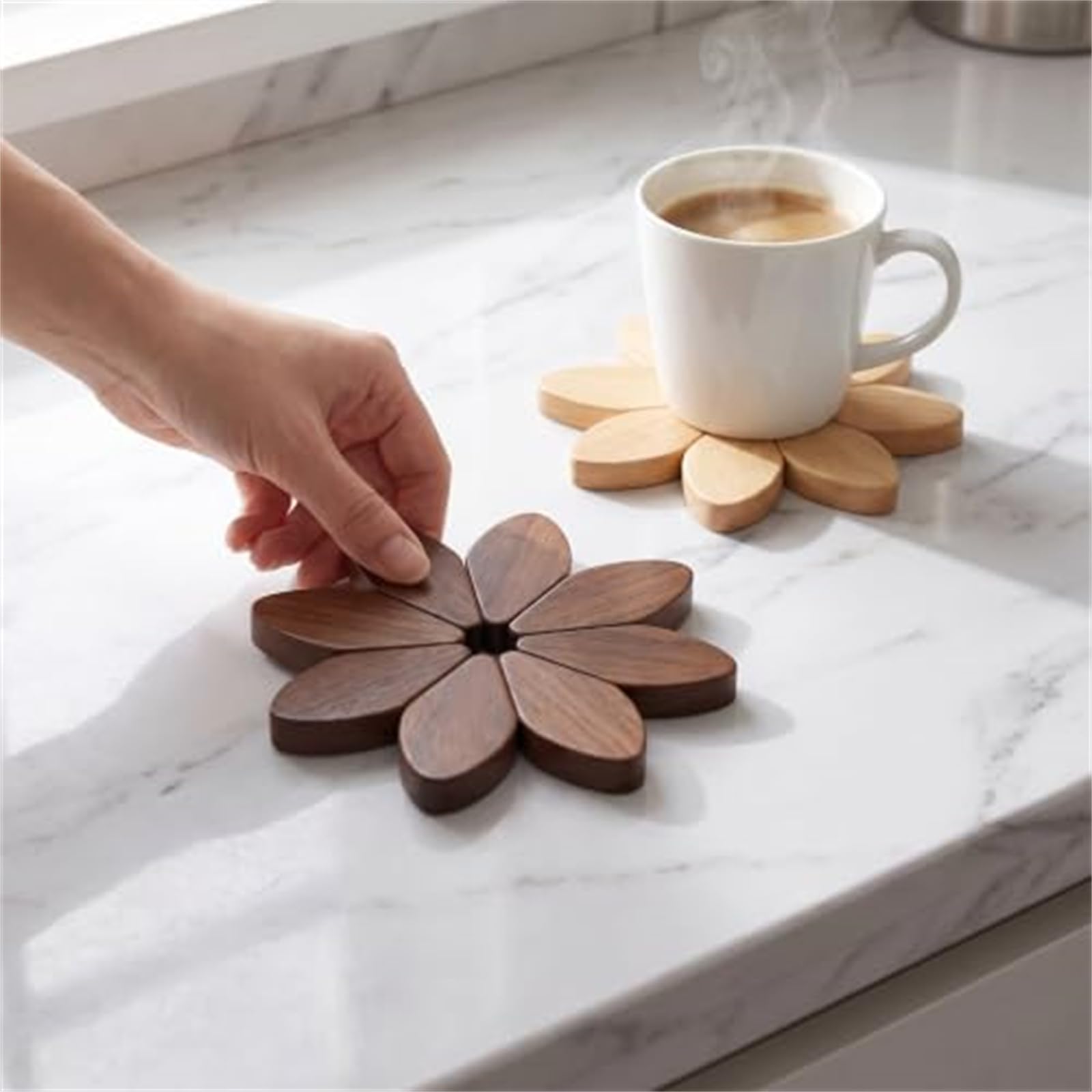 sous-Plats en Bois en Forme de Tournesol pour Plats Chauds (#E)