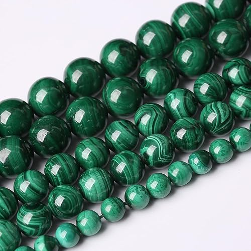 Miniatura 3 de 31 cuentas de malaquita verde natural de 0.236 pulgadas (0.236 in) de piedras preciosas AAA, redondas y sueltas para hacer joyas, pulseras y