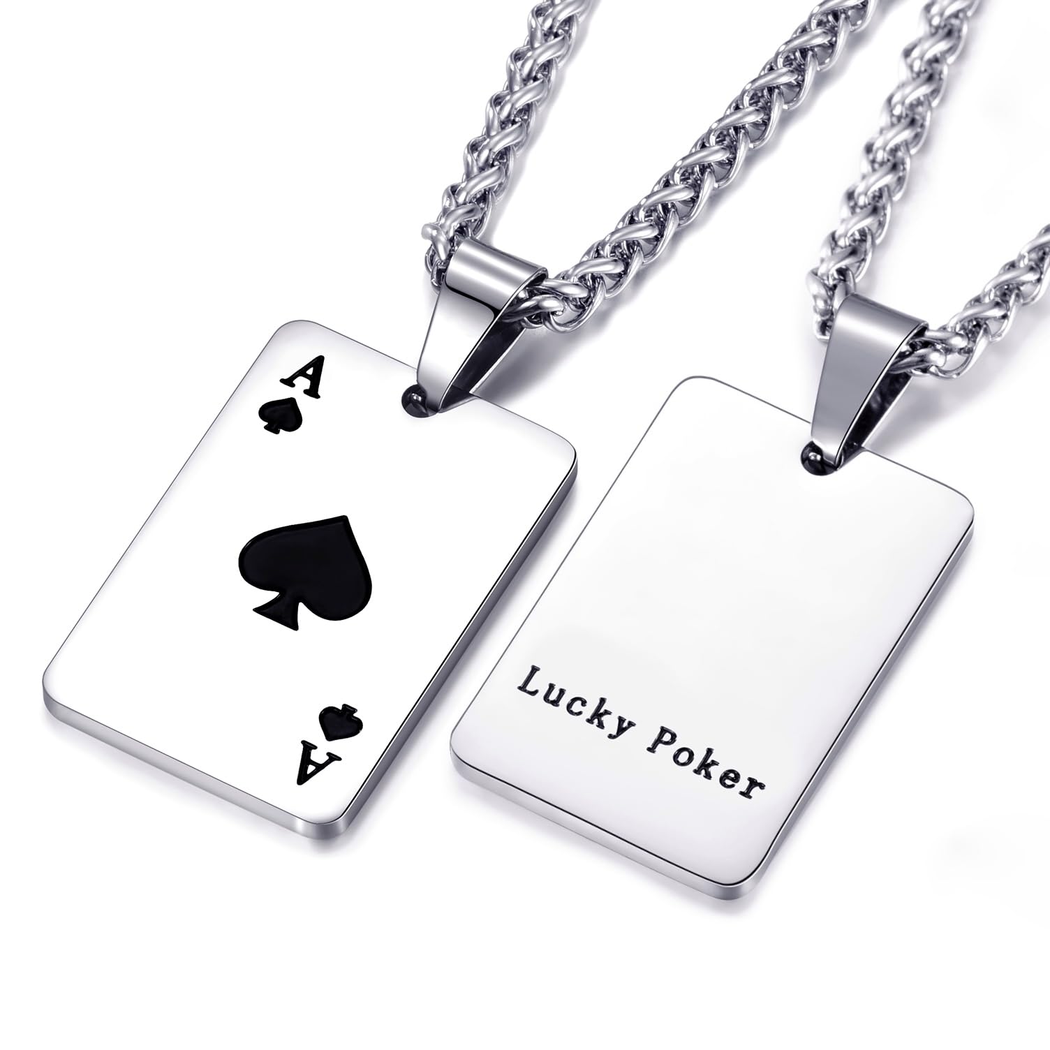 Ace Necklace for Men and Women Ace of Spades Heart Ace Poker Necklace 24 Inches Stainless Steel Chain
