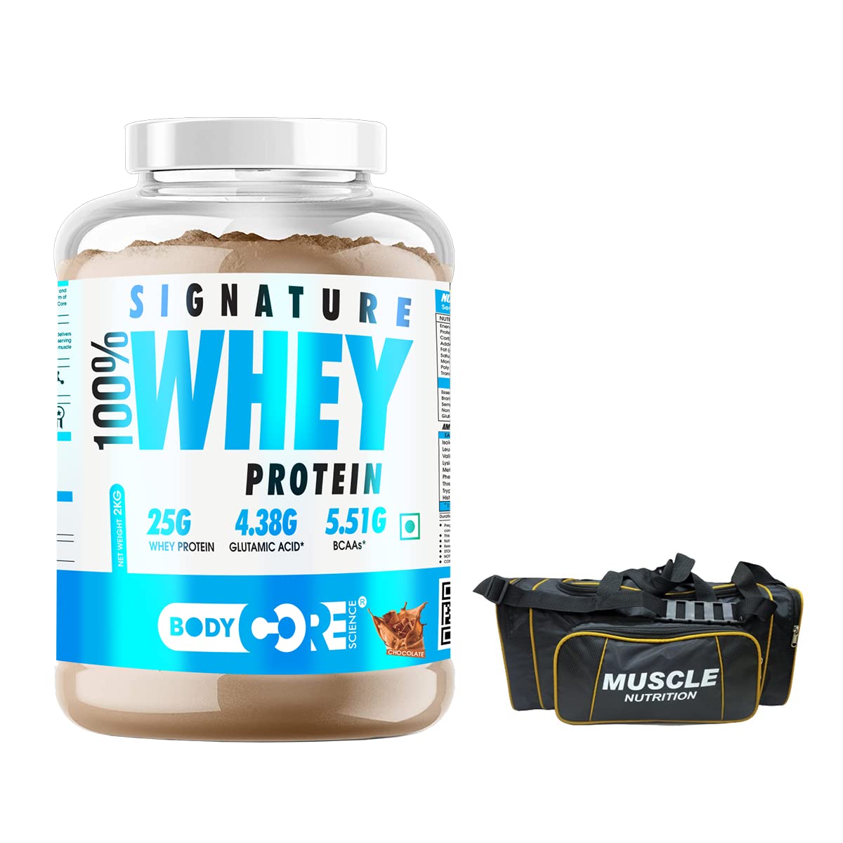 Body Core Science BCS Signature 100% Whey Protein (2kg) With Gym Bag | Whey Protein | Gold Whey | Whey Gold | Protein Powder (Chocolate)
