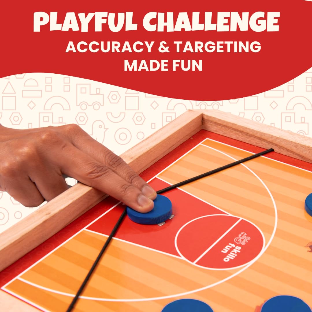 Skillofun Portable String Hockey Game | Fastest Finger First Board Game | Wooden Sling Puck Board Game for Kids & Adults | Birthday Gift for Kids | Indoor Games for Boys 7-14 Years