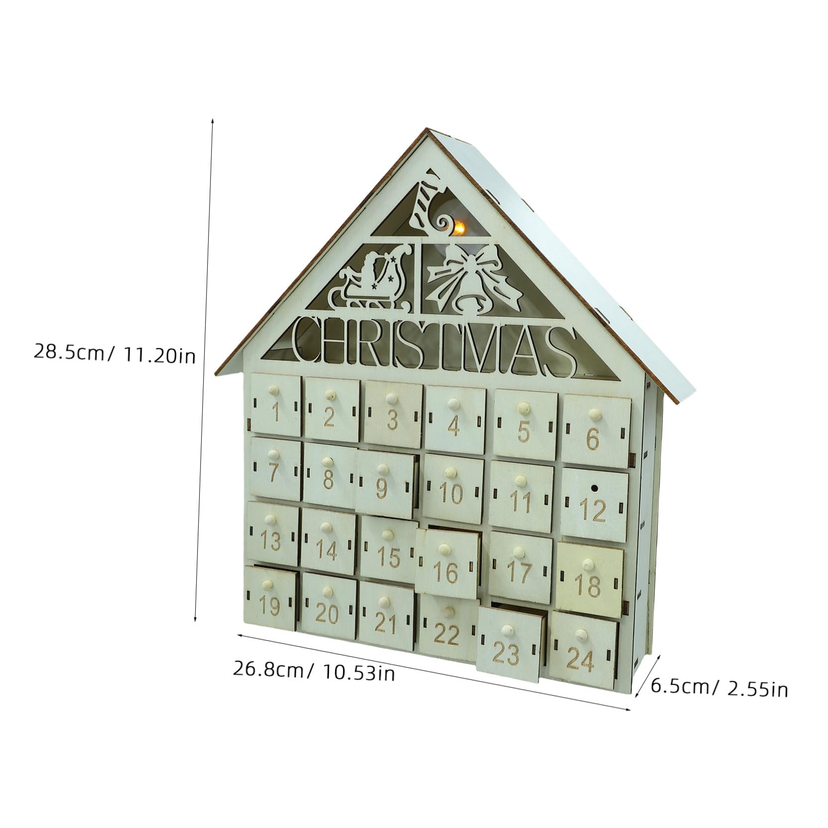 Calendario de Adviento de Madera con LED Casa de Regresiva de Días Cajones DIY para Golosinas Navideñas Decoración Reutilizable para Familia Navidad