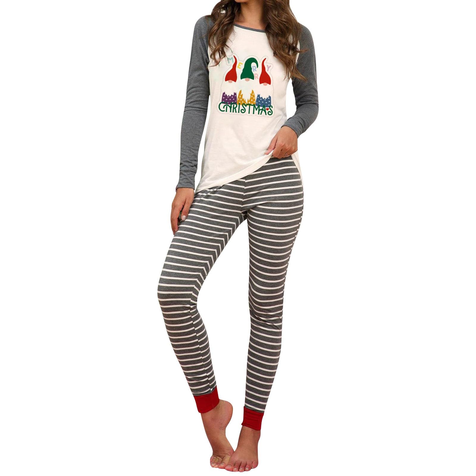 Genérico Camisolas Mujer Dormir Manga Larga Conjuntos navideños a Juego para Mujer, Camiseta y Pantalones de Manga Larga con árbol de Navidad, Ropa de Dormir Coralina Mujer