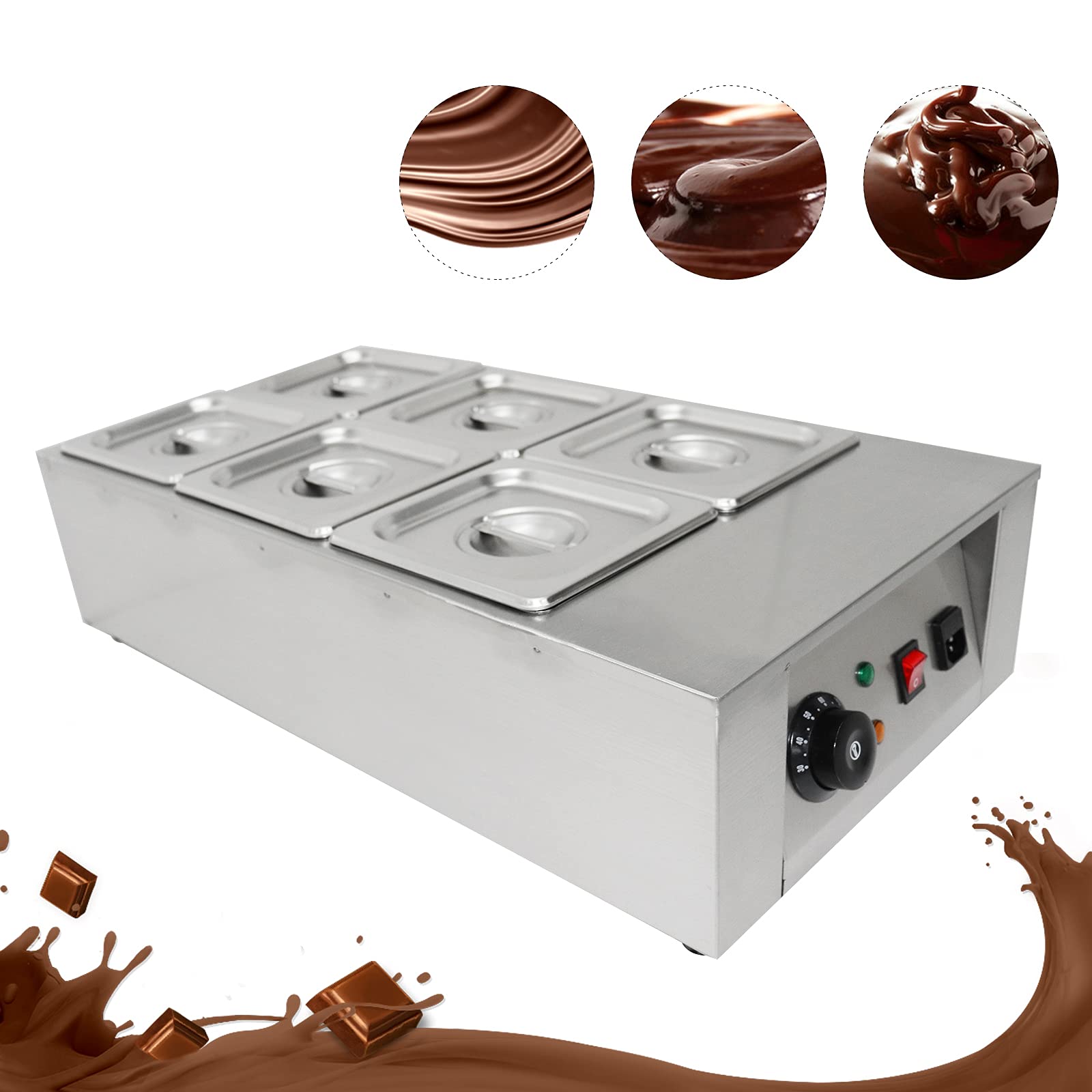 Fondoir à chocolat 6 réservoirs Machine à tempérer le chocolat Fondoir à chocolat 0-80°C Machine à fondre le chocolat en acier inoxydable