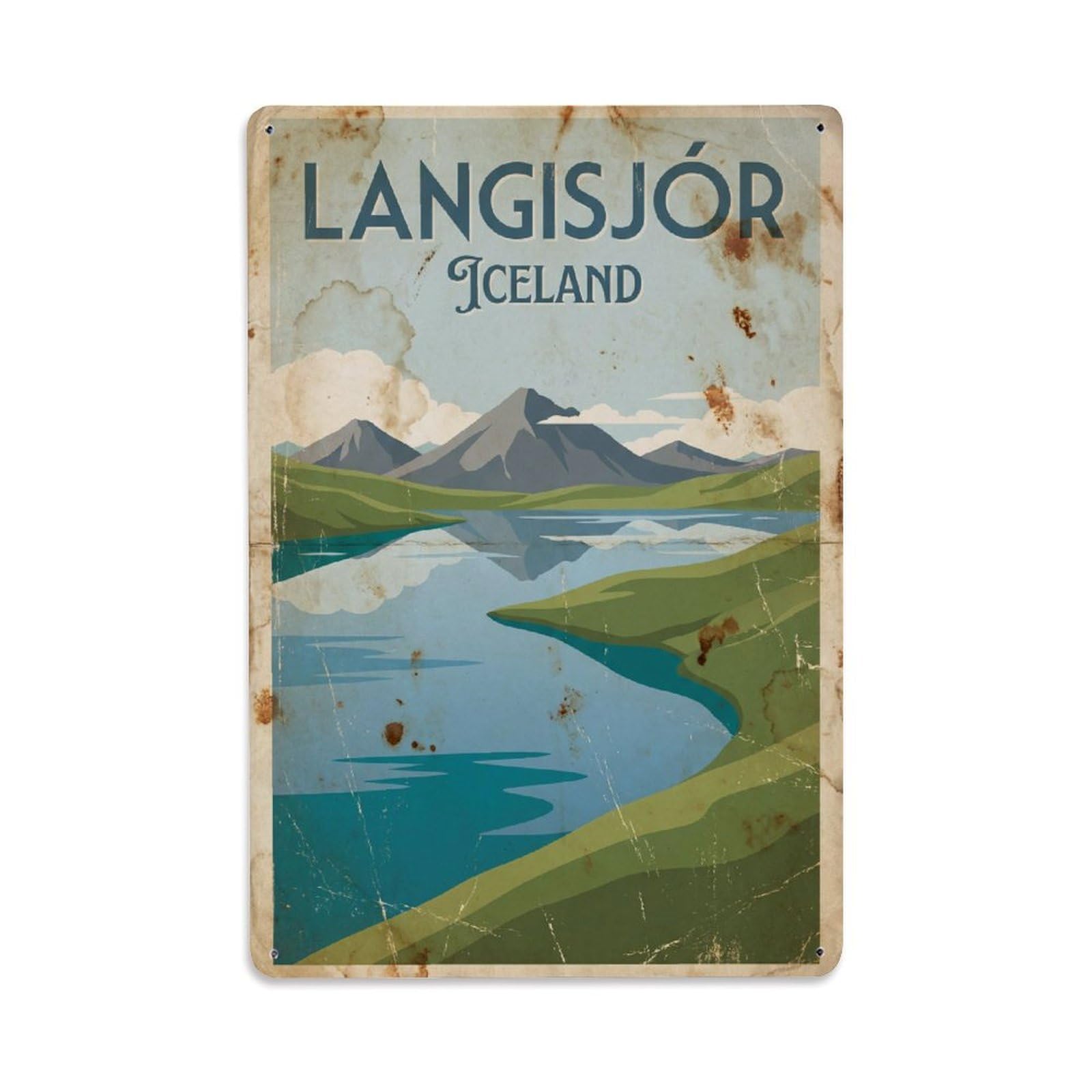 Vintage Travel Langisjor Iceland Lake Metal Tin Sign