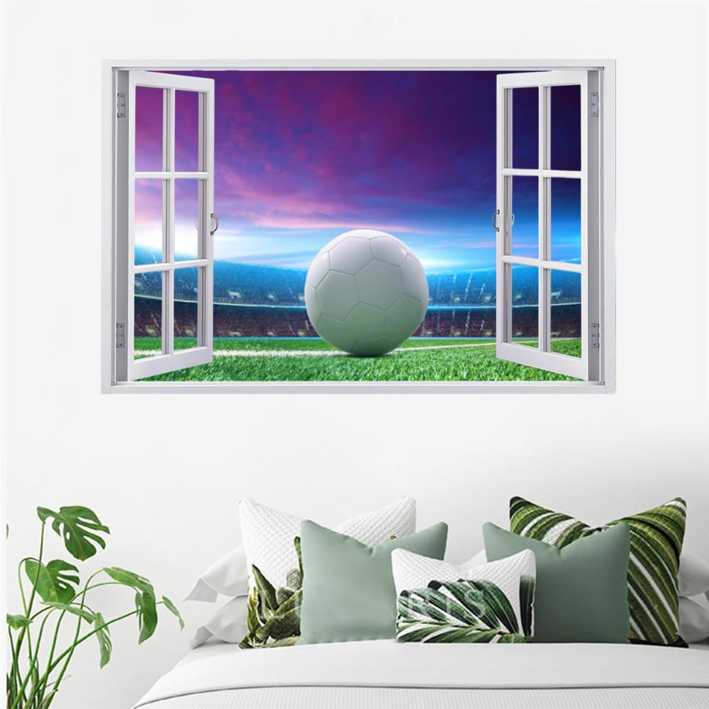 Adesivo Murale 3D Campo Da Calcio Adesivi Murali Smashed Art Impermeabile Tatuaggio Da Parete In Vinile Per Bambini Sala Giochi Baby Nursery Home Decor 120x80cm