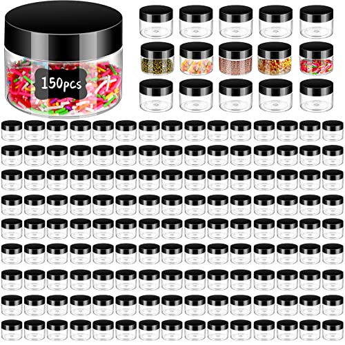 Image of Aoriher 150 Pcs Clear Plastic Jars with Lids Round Containers,4 Oz,Black