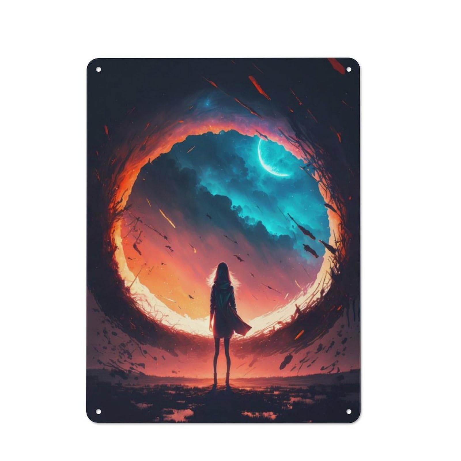 Junmoney Fantasy Round Landscape Retro Tin Sign 40X30cm For Living Room Or Hallway, Gift For Living Room Decor Lovers During The Christmas Season