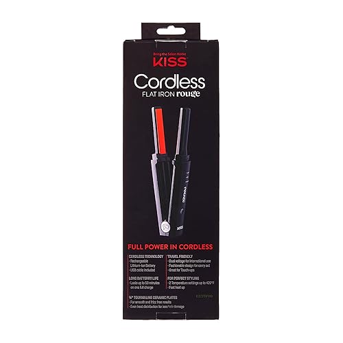 Miniatura 4 de KISS Plancha plana inalámbrica Rouge Plancha de pelo portátil, placas de cerámica de turmalina, 350°F - 420°F, batería de iones de litio recargable