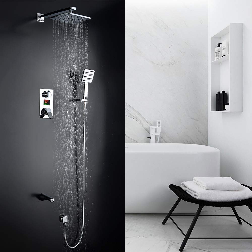 Grand système de douche en laiton chromé LUNEZY haute finition avec affichage digital
