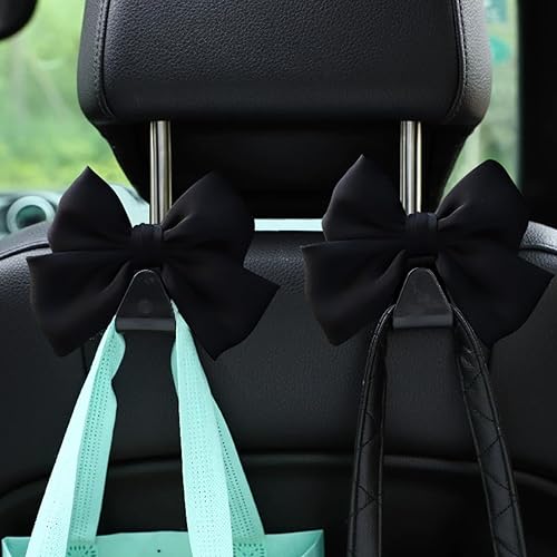 Miniatura 6 de Mandark 2 ganchos para reposacabezas de asiento de automóvil, bonitos ganchos con lazo para bolsos y bolsos, accesorios de decoración interior,
