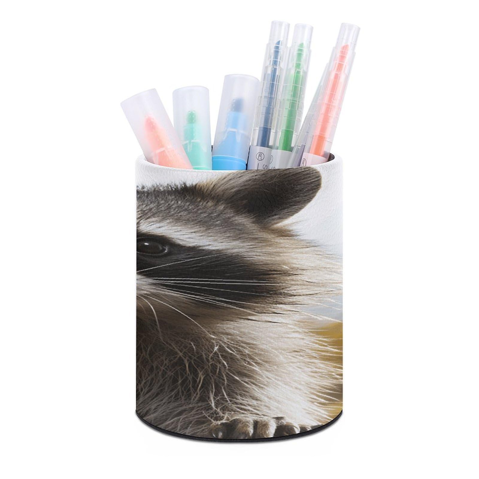 VstaDank Hairy Raccoon Pen Holder for Desk Makeup Brush Holders Stylish Pen Cup Cute Pencil Cup Round Pencil Holder Decor Brush Scissor Holders for Multifunctional Office Supplies