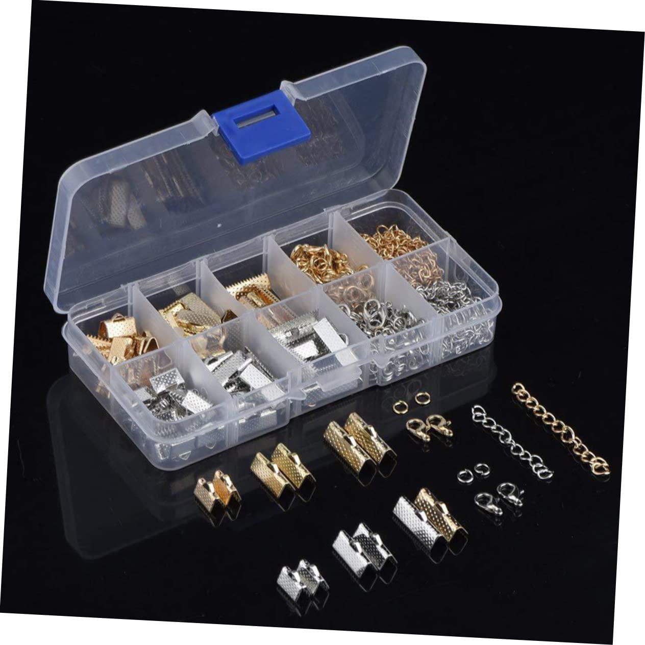 HAPINARY 370pcs DIY Jewelry Accessories Lobster Clasp Extension Chain Rope Crimp Ribbon Crimp Clamp Ends Fastener Clasps Clamps Zipper Clips