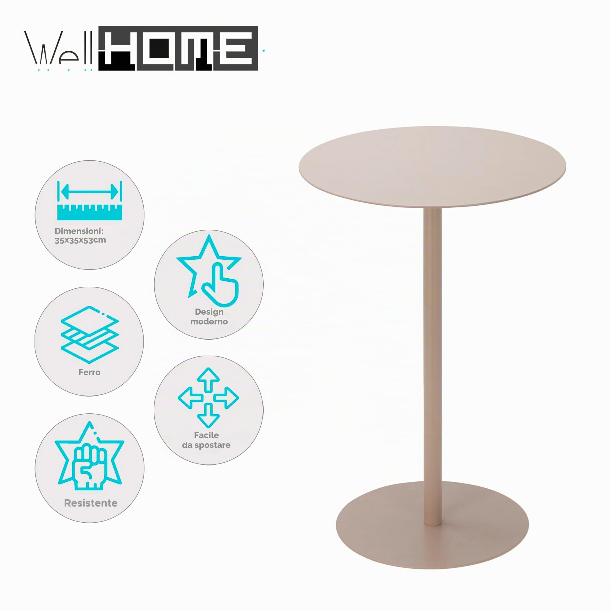 WELL HOME MOBILIARIO & DECORACIÓN Tavolino rotondo in ferro color sabbia 35x35x53cm