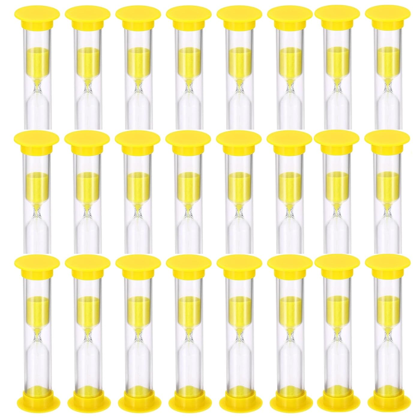 Temporizador de arena de 2 minutos, reloj de arena cubierto de acrílico, temporizador de reloj de arena para aula, juegos, cepillado de dientes, ejercicio, amarillo (paquete de 24)