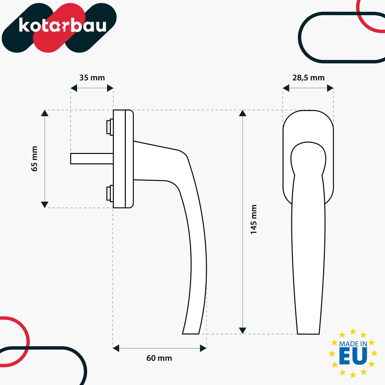 KOTARBAU® Zestaw klamek okiennych – klamka do drzwi balkonowych – zatrzaski – PCW – klamka do drzwi tarasowych – uniwersalna – łatwy montaż – materiał odporny na warunki atmosferyczne, brązowy, 35 mm