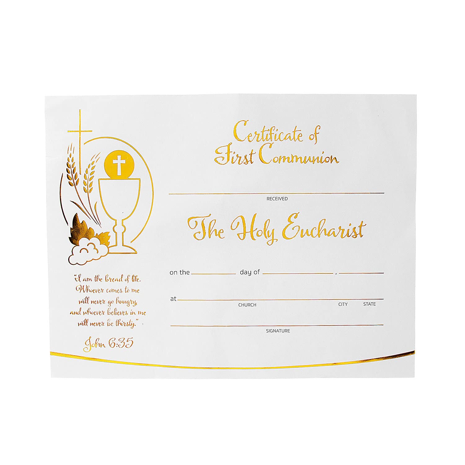 Fun Express First Communion Certificates - 30 Pieces - White & Gold
