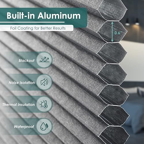 Miniatura 2 de LUCKUP Persianas celulares opacas sin cordones con diseño de panal para ventanas, persianas extraíbles para dormitorio y hogar, oscurecimiento de