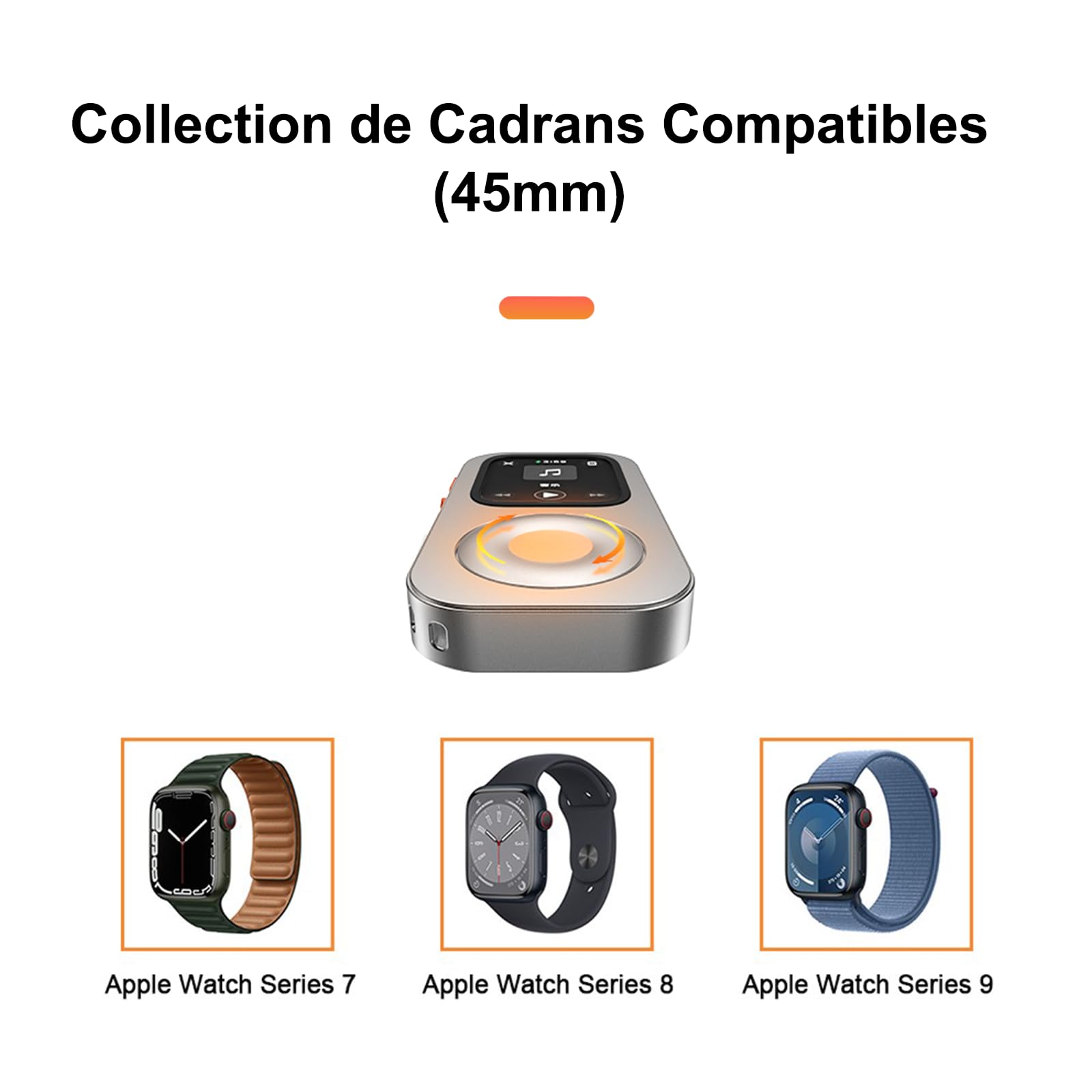 Coque de Protection en Alliage d'Aluminium Style Rétro iPod pour Apple Watch Series 7/8/9, avec Molette de Clic, Kit Music Player Compatible avec AirPods, pour iWatch 45 mm
