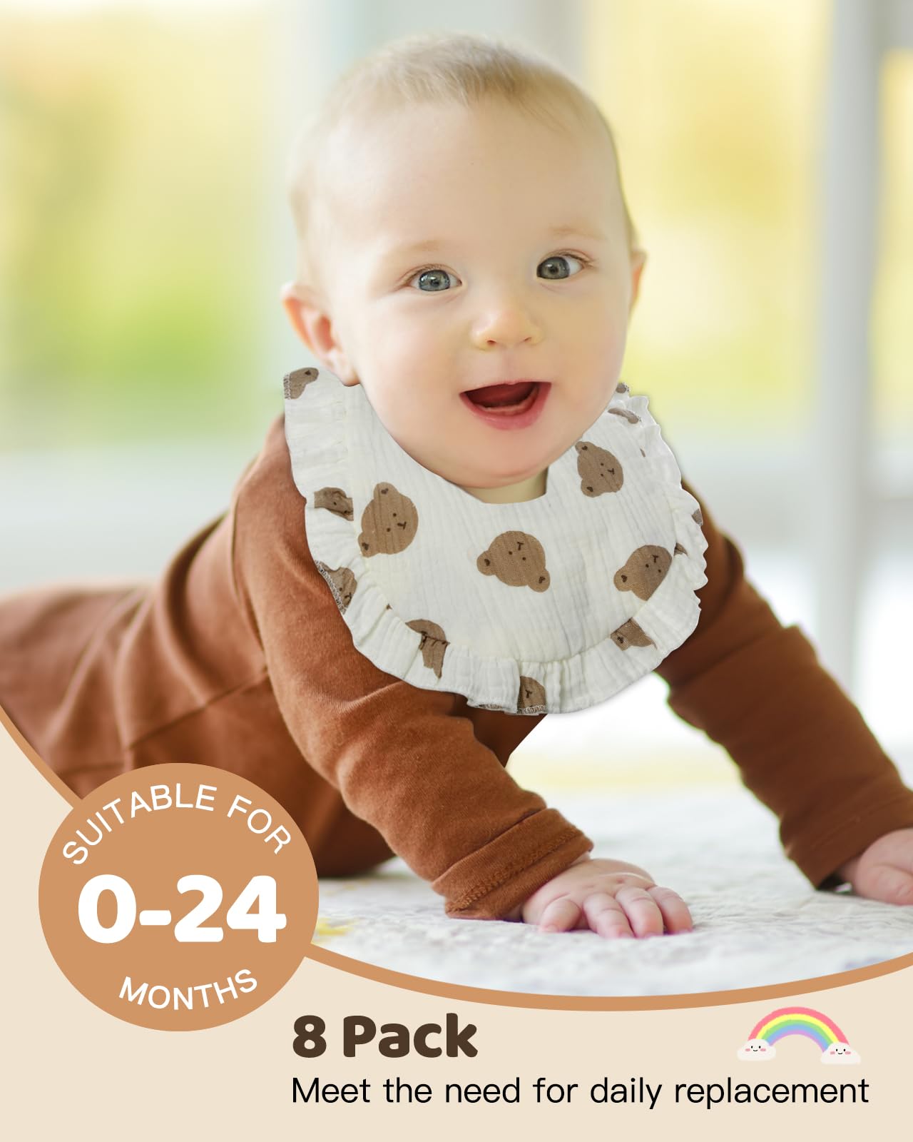 Lictin Bavaglini Neonato-Bavaglini Bambini,set di 8 bavaglini a bandana, 100% cotone, bavaglini morbidi per bambini, adatti per la dentizione dei bambini da 0 a 24 mesi