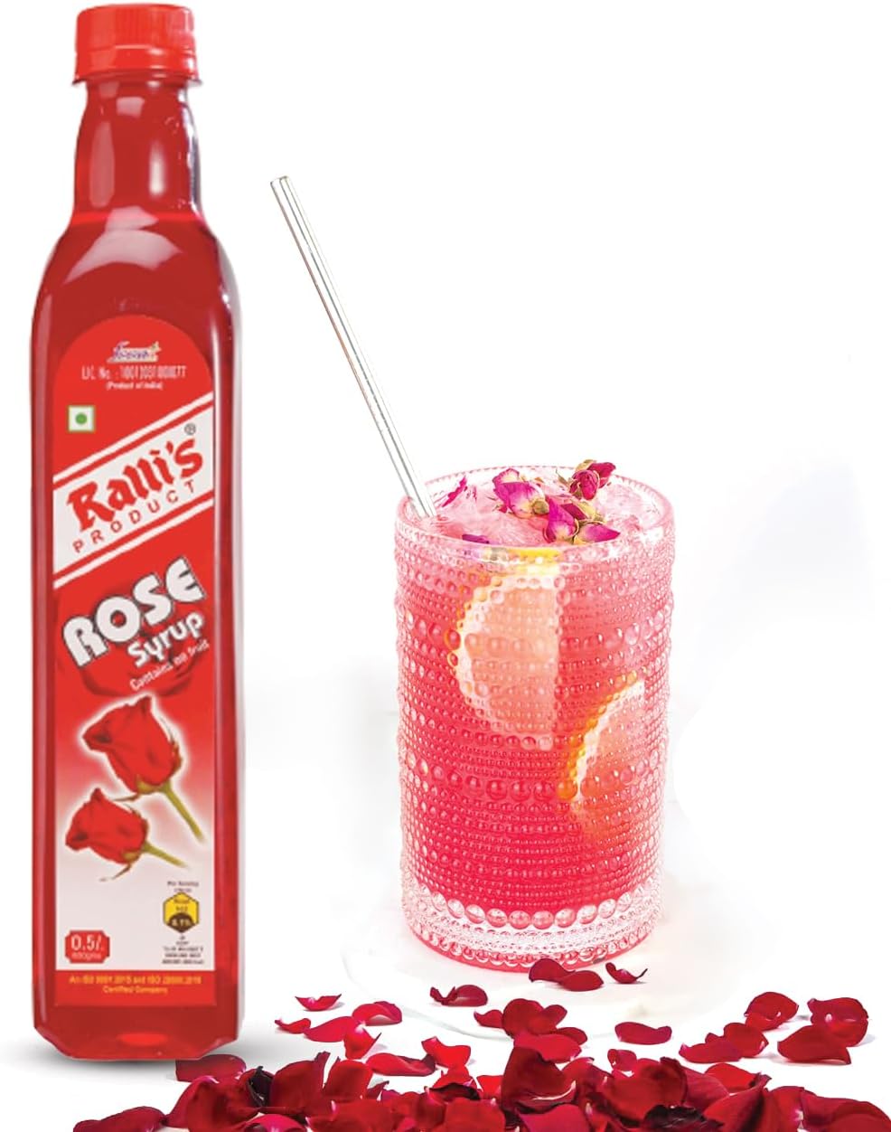 Ralli's Rose Syrup Sharbat 500ml | Refreshing Drink with Milk, Soda, or Water | Perfect for Rosemilk, Falooda, Mocktails, Desserts & Sweets | Organic Summer Beverage