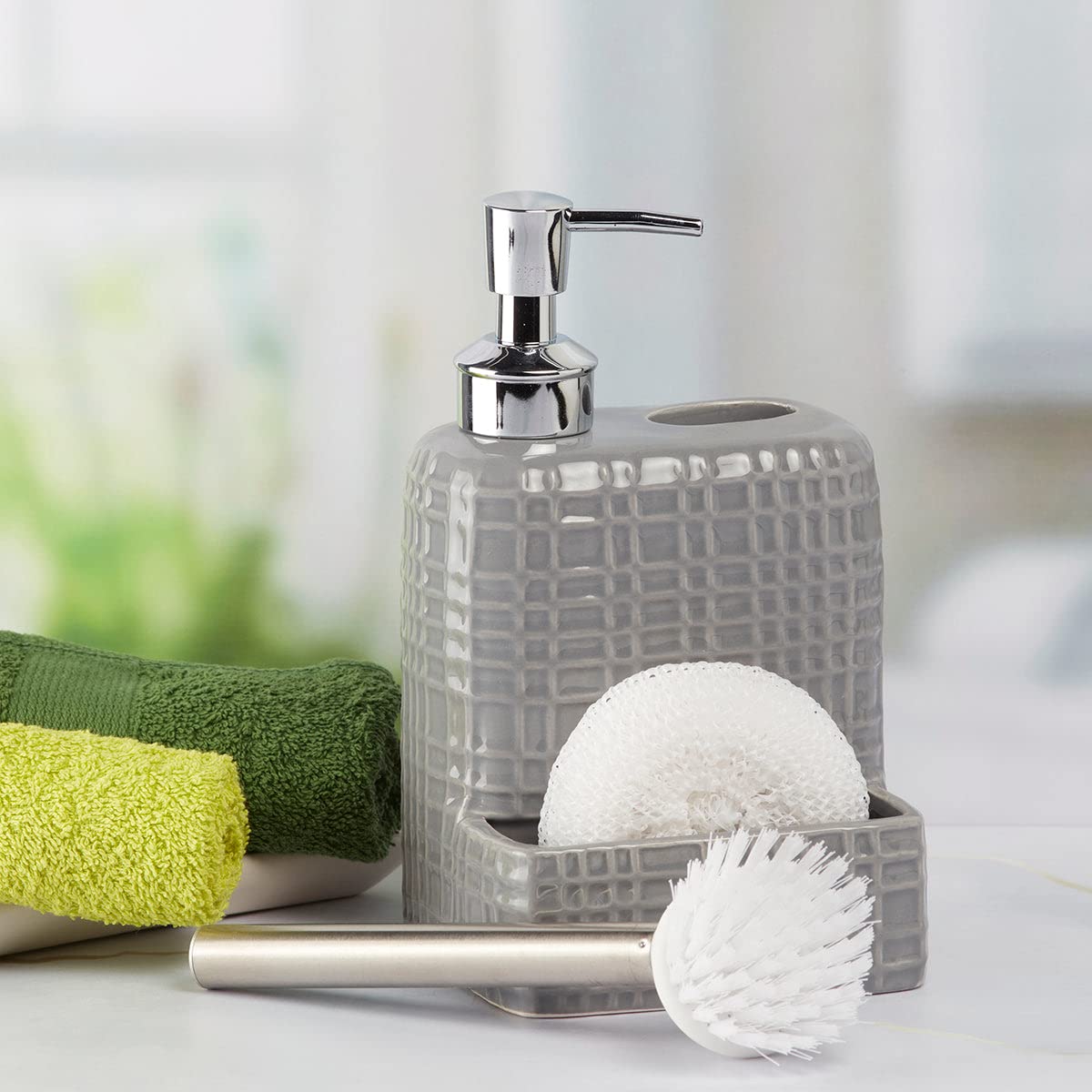 SaSaSa Ceramic Soap Dispenser for Bathroom handwash, refillable Pump Bottle for Kitchen Hand wash Basin, Set of 1, Grey (8209) 2