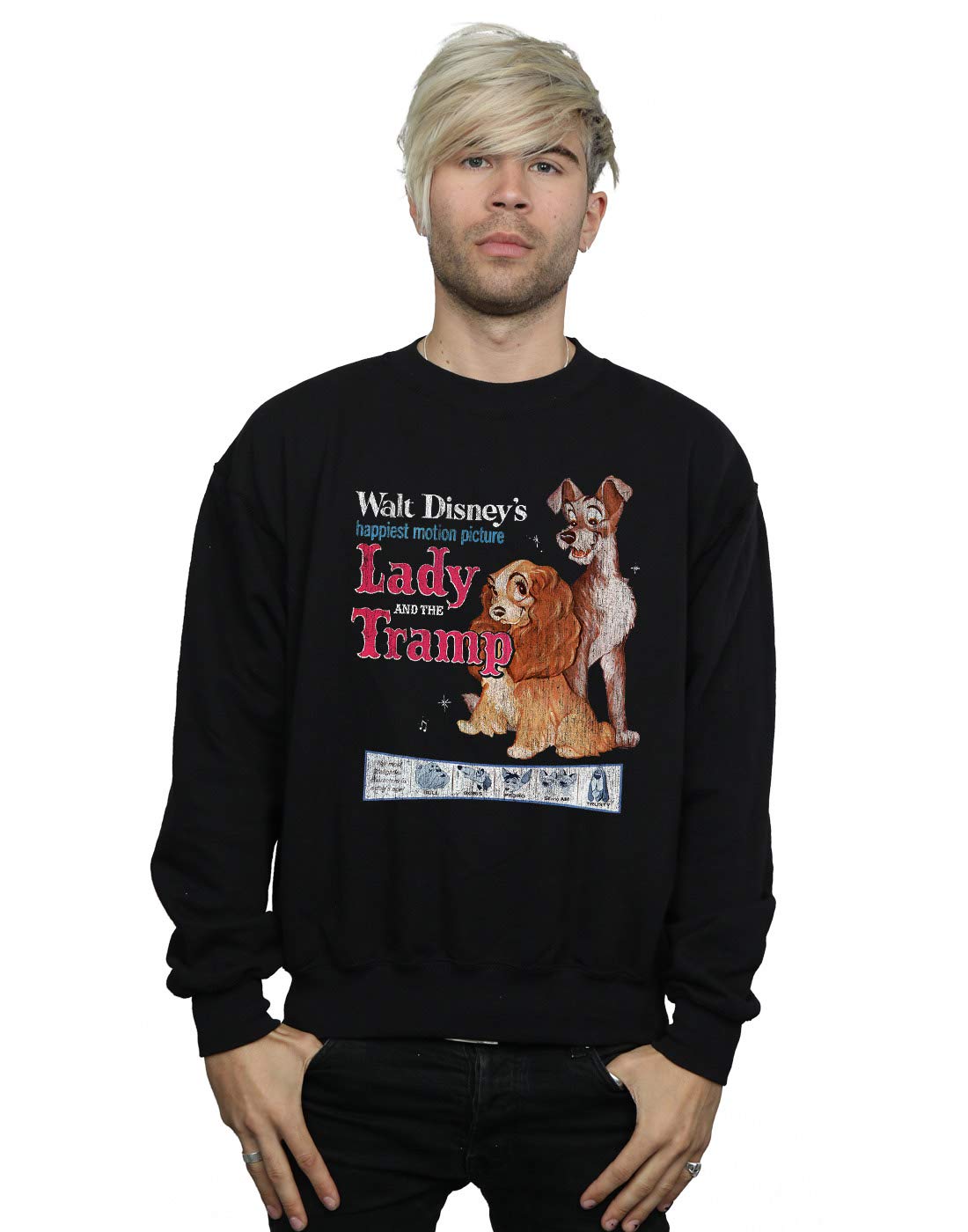 Absolute Cult Men's Black Disney Lady And The Tramp Distressed Classic Poster Sweatshirt XX-Large