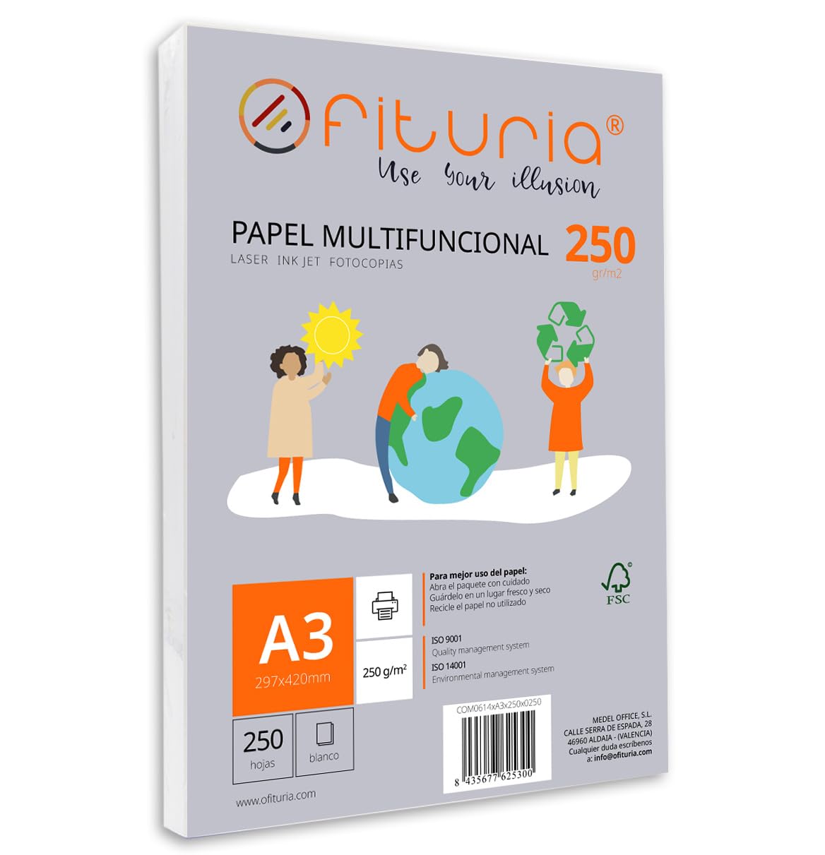 A3 250 g Ream of Paper with 250 White Sheets, Multifunctional Paper for School and Business Use Ideal for Laser, Inkjet or Copier Printers - Ofituria