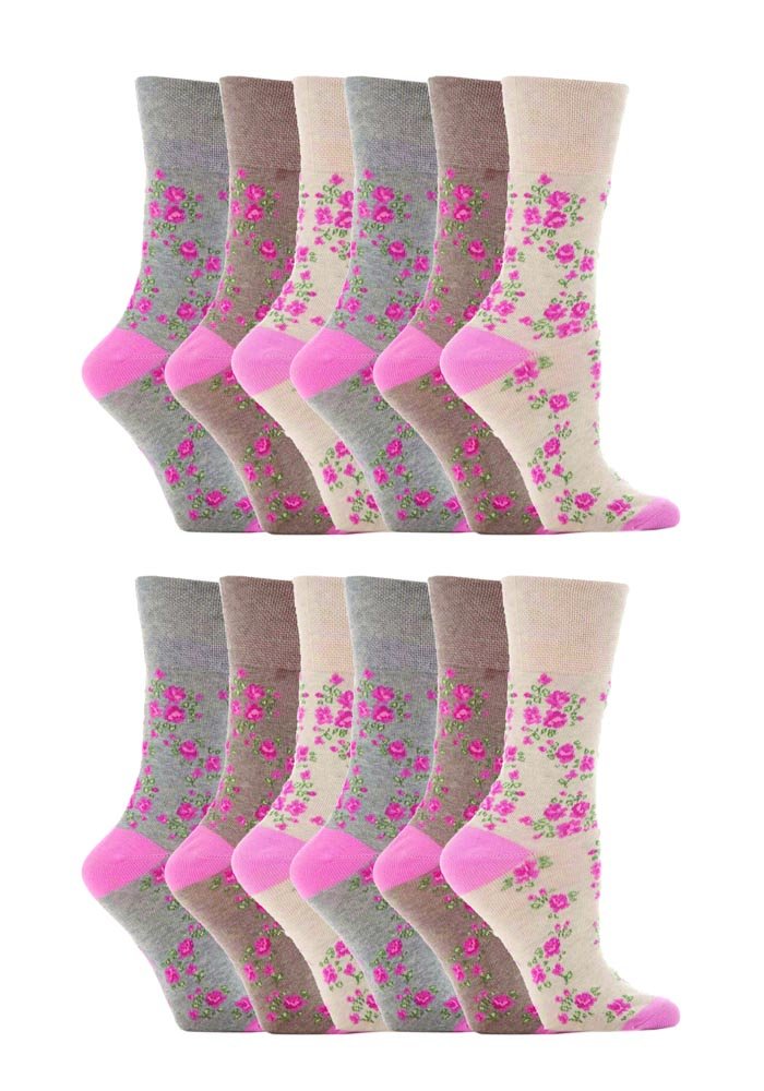 Sockshop Women's Black 12 Pairs Cotton Gentle Grip Socks 4-8 Uk, 37-42 Eu Floral Gg33