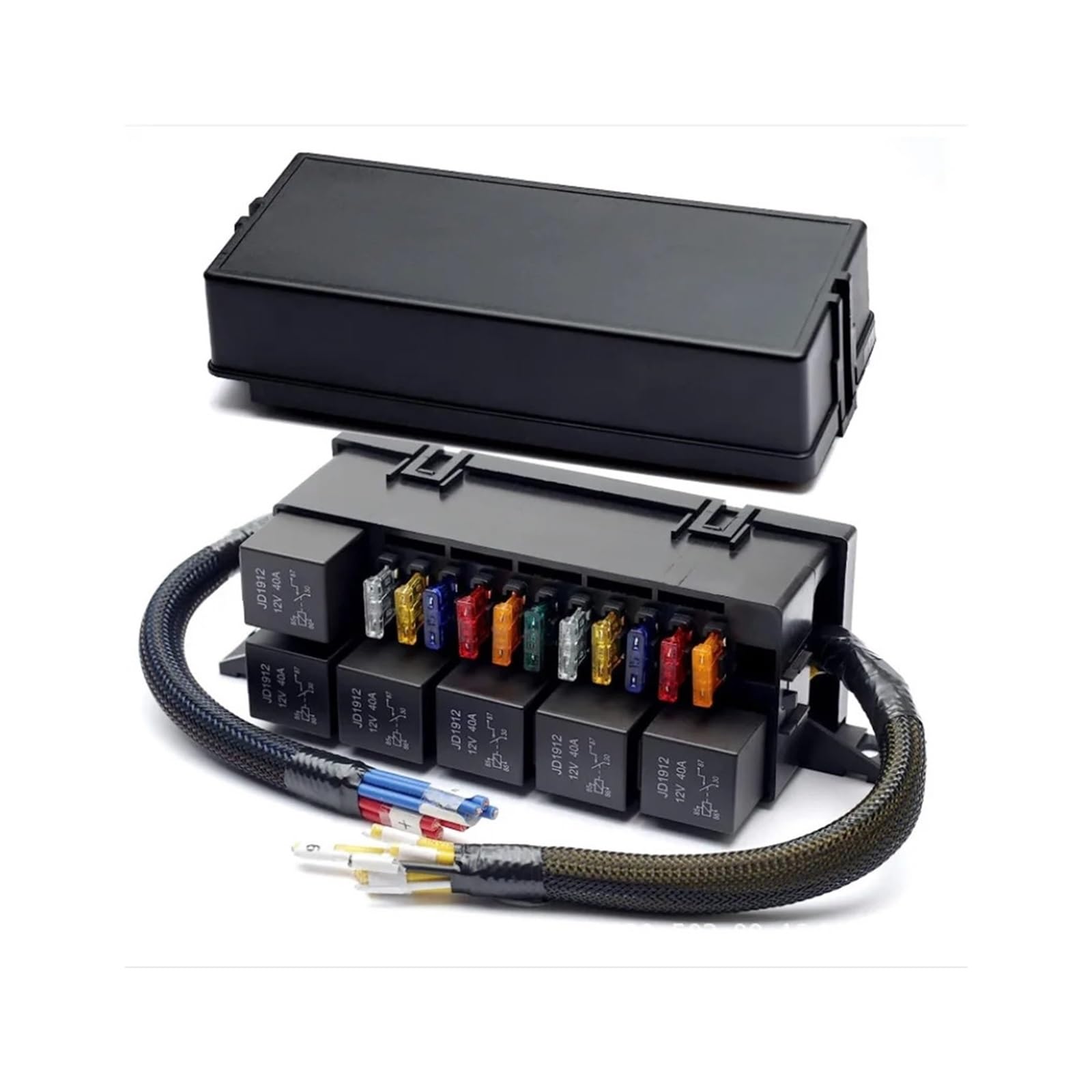 relé de Potencia Caja de fusibles y relés Vlot de 12 a 24 V, precableada, con 6 relés y Bloque de Caja de fusibles con relé ATC/ATO de 11 vías(JD2914 24V 5PIN)