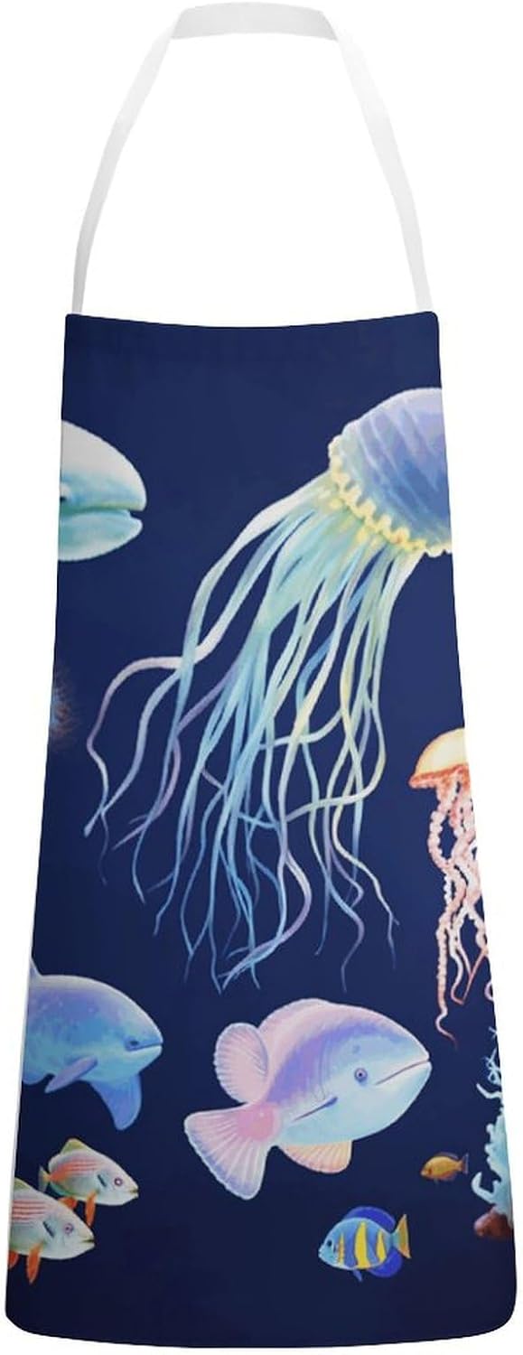 Apron Adjustable Bib Apron for Women Men Aquatic Sea Animal Chef Aprons for Cooking