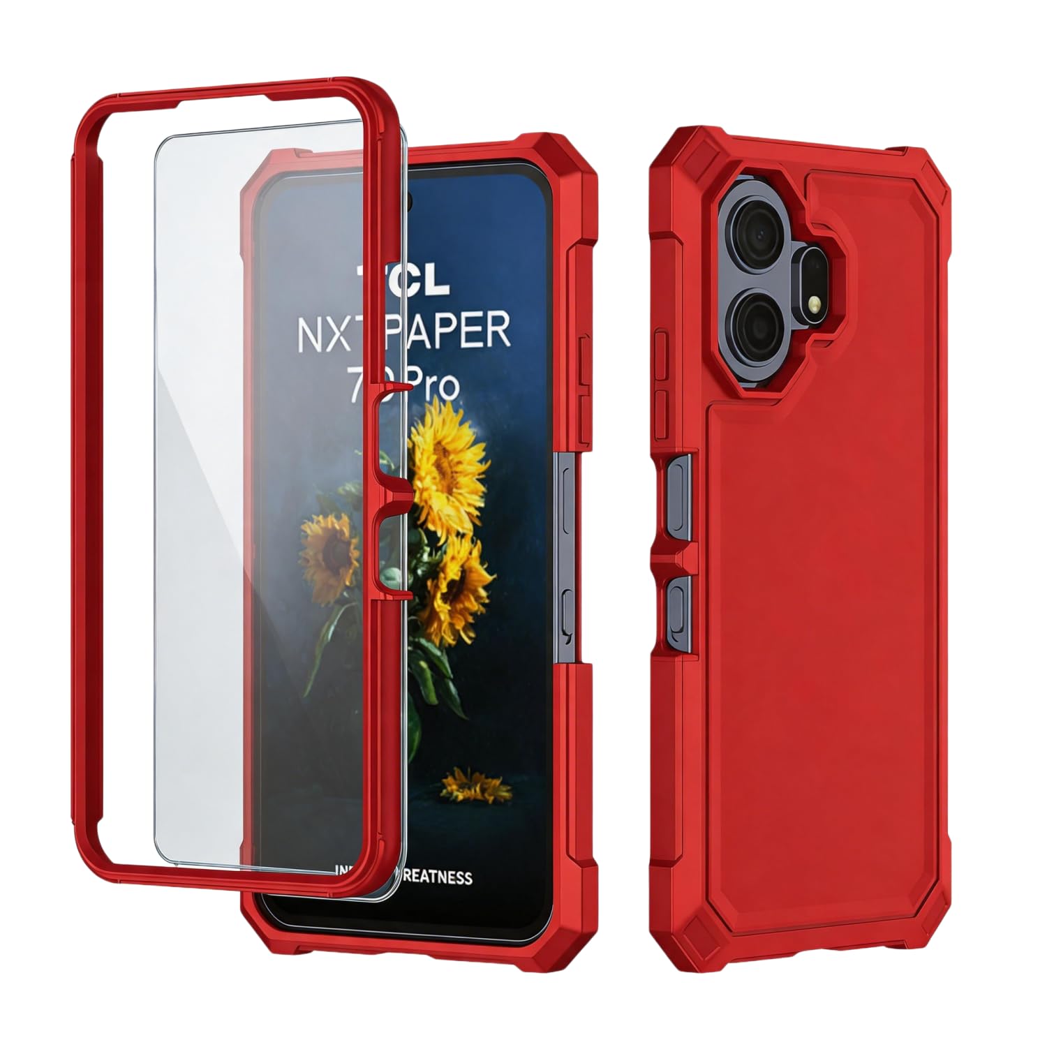 TCL NXTPAPER 70 Pro 5G - Funda para teléfono con protector de pantalla, parachoques frontal de silicona + parte trasera de policarbonato esmerilado, protección de cuerpo completo, funda de