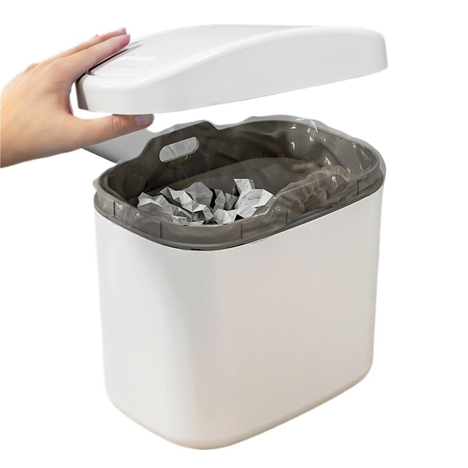 1 Uds. Papelera for escritorio pequeño Mini cubo de basura plástico con cubierta batidora for el hogar y la Oficina contenedores limpieza del para Basura(White)