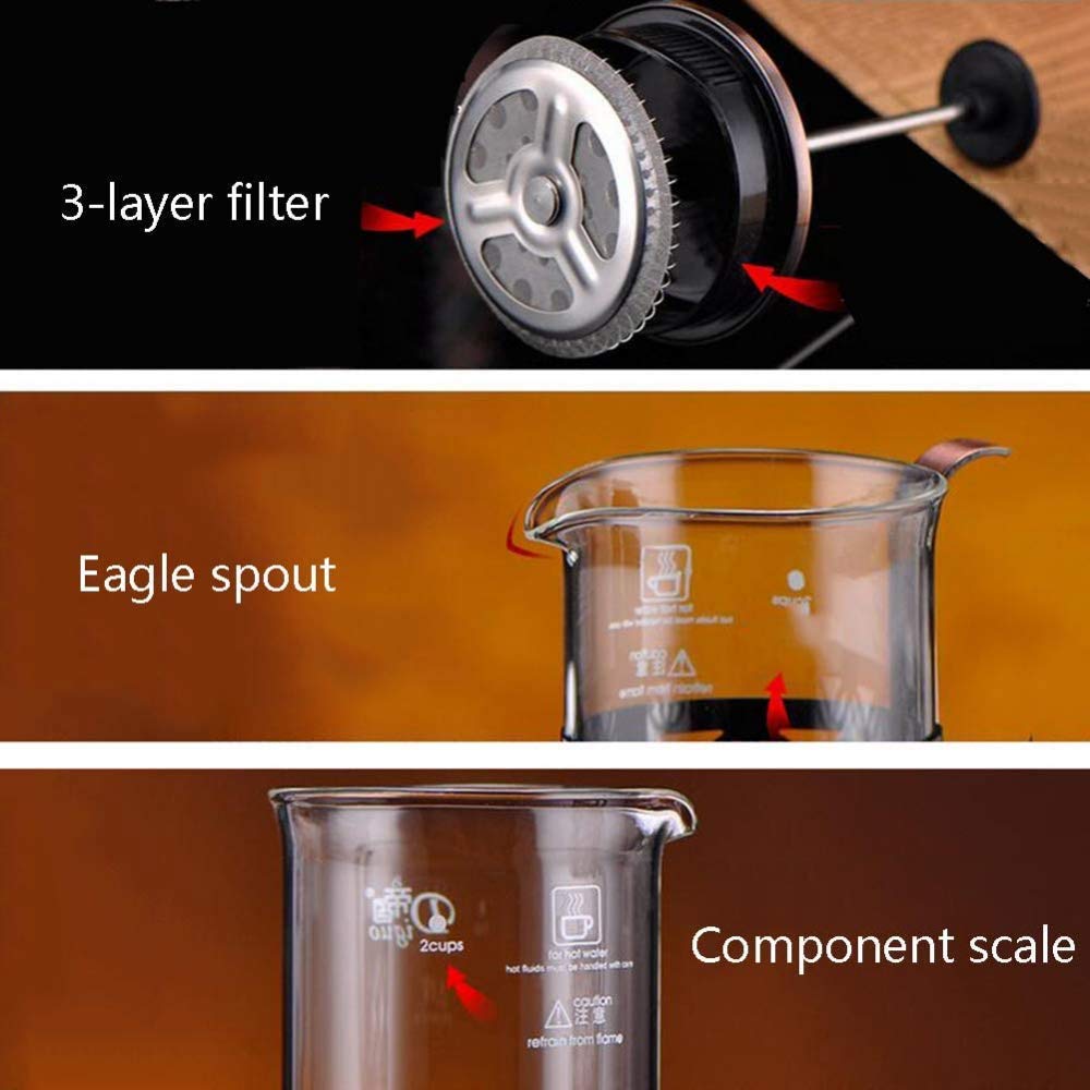 French Press Stamp Pot Coffee Maker Cafetera de doble pared, prensa francesa de vidrio incl. Filtro de café de acero inoxidable-1000ML