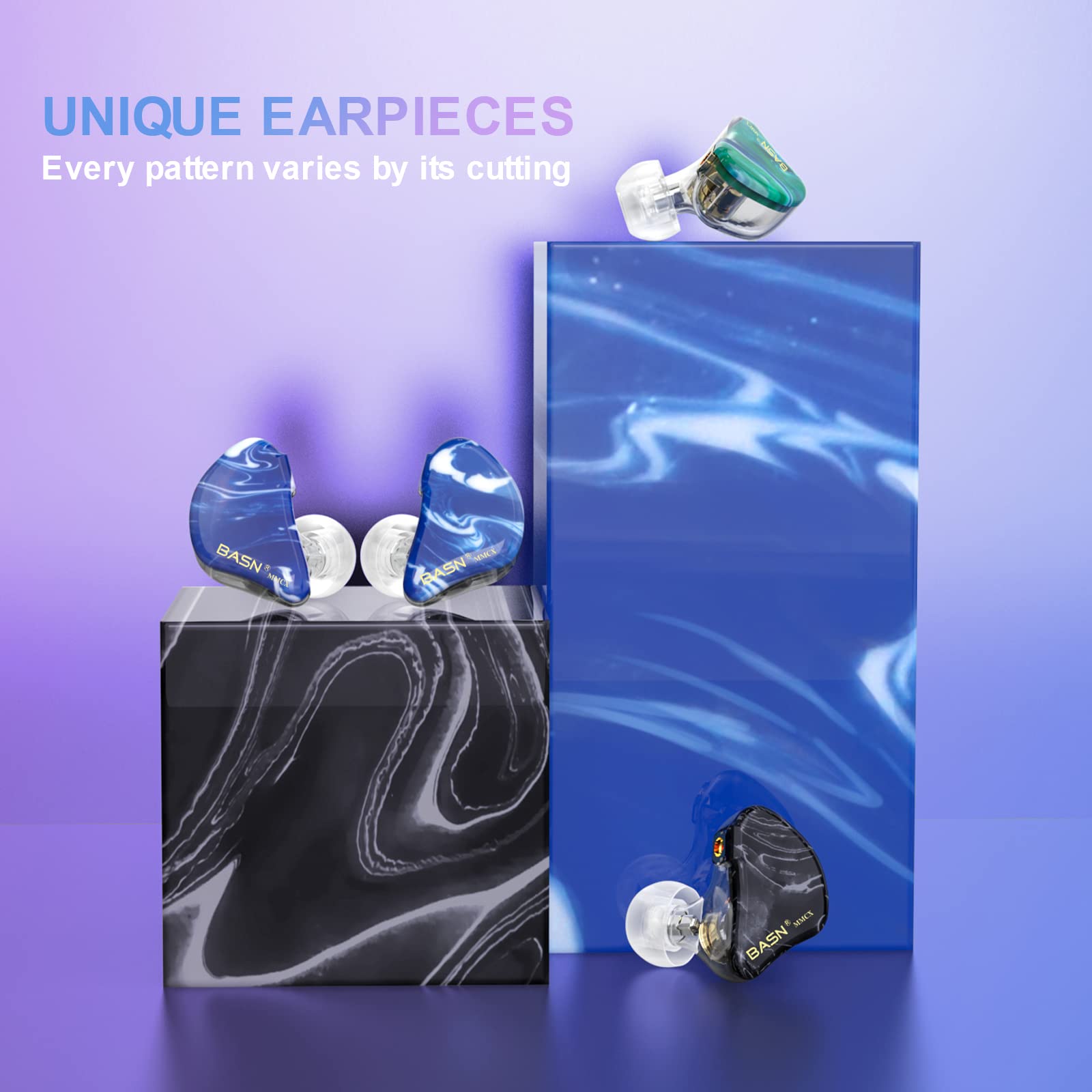 BASN MMCX Moniteurs intra-auriculaires triple pilote basses riches, écouteurs HiFi stéréo IEM câbles amovibles améliorés pour audiophiles musiciens (porcelaine noire)