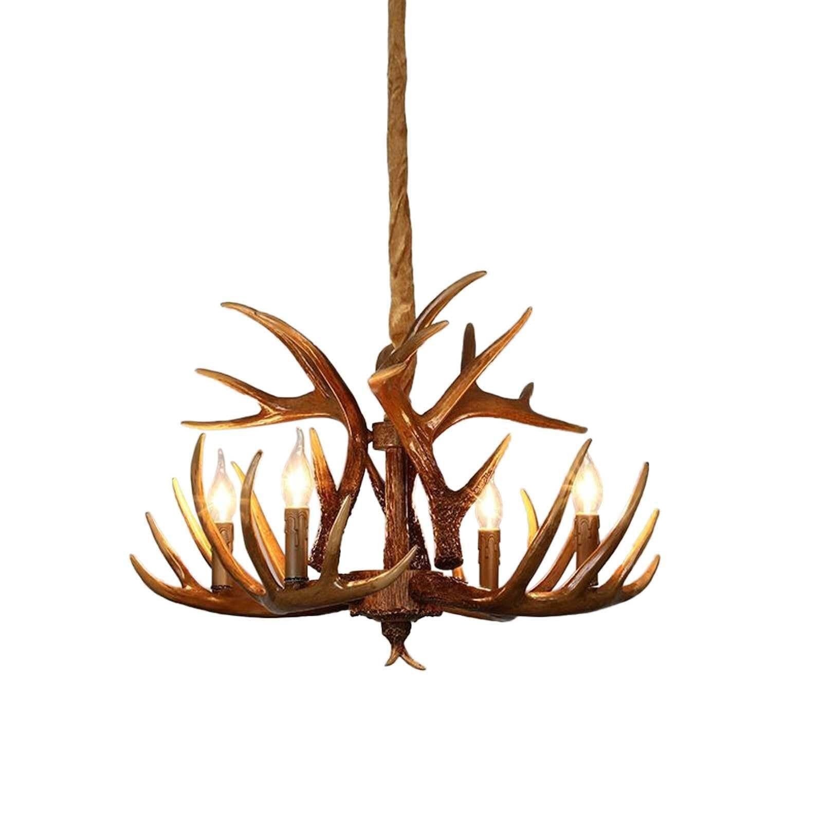 LYMSXAZOU Retro Antler Pendant Lights, Faux Antlers Ceiling Hanging Lamp, Resin Deer Horn for Room Bar Cafe