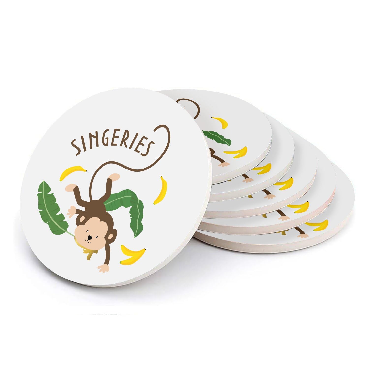 Sous verre ronds en céramique décoratifs - Protection de table avec motif de singe rigolo