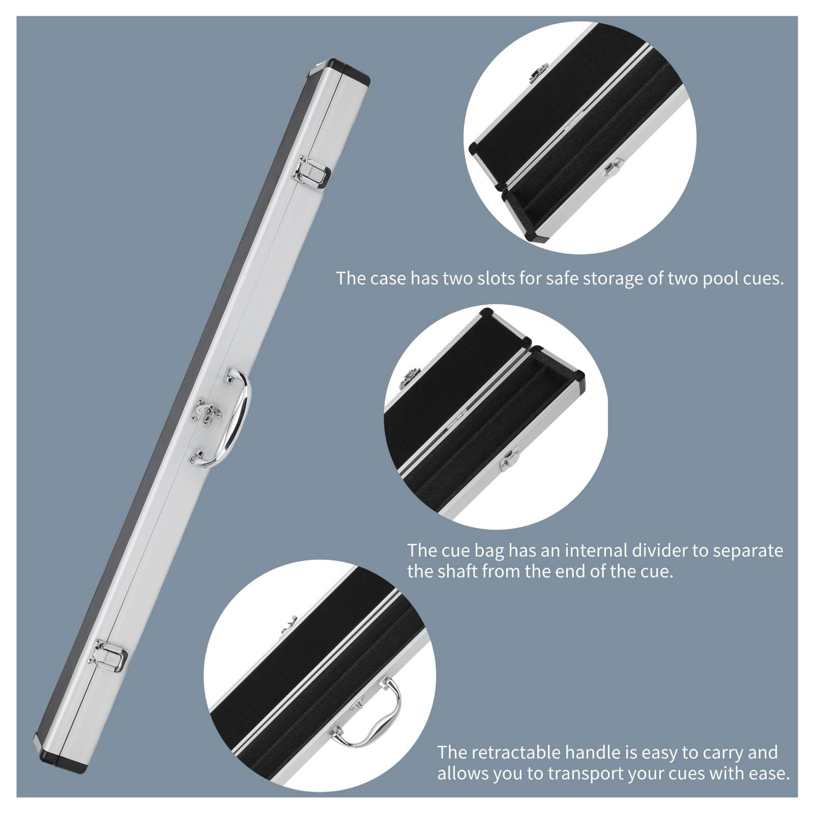 Snooker Queue Koffer für Pool, Kunstleder Längliches Billard Queue Etui Mit Schaumstoffauskleidung Und Zwei Schlitzen Für Snooker, American Eight Ball Nine Bal, 80 X 7.6 X 5.1 cm