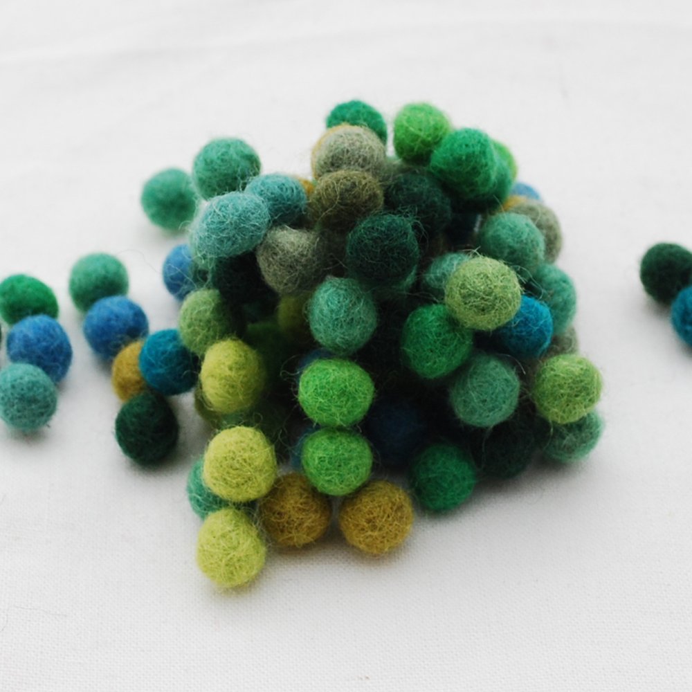 Oriental Direct Greens 100% Wool Felt Balls 1Cm - 100 Count - Green Colour Shades