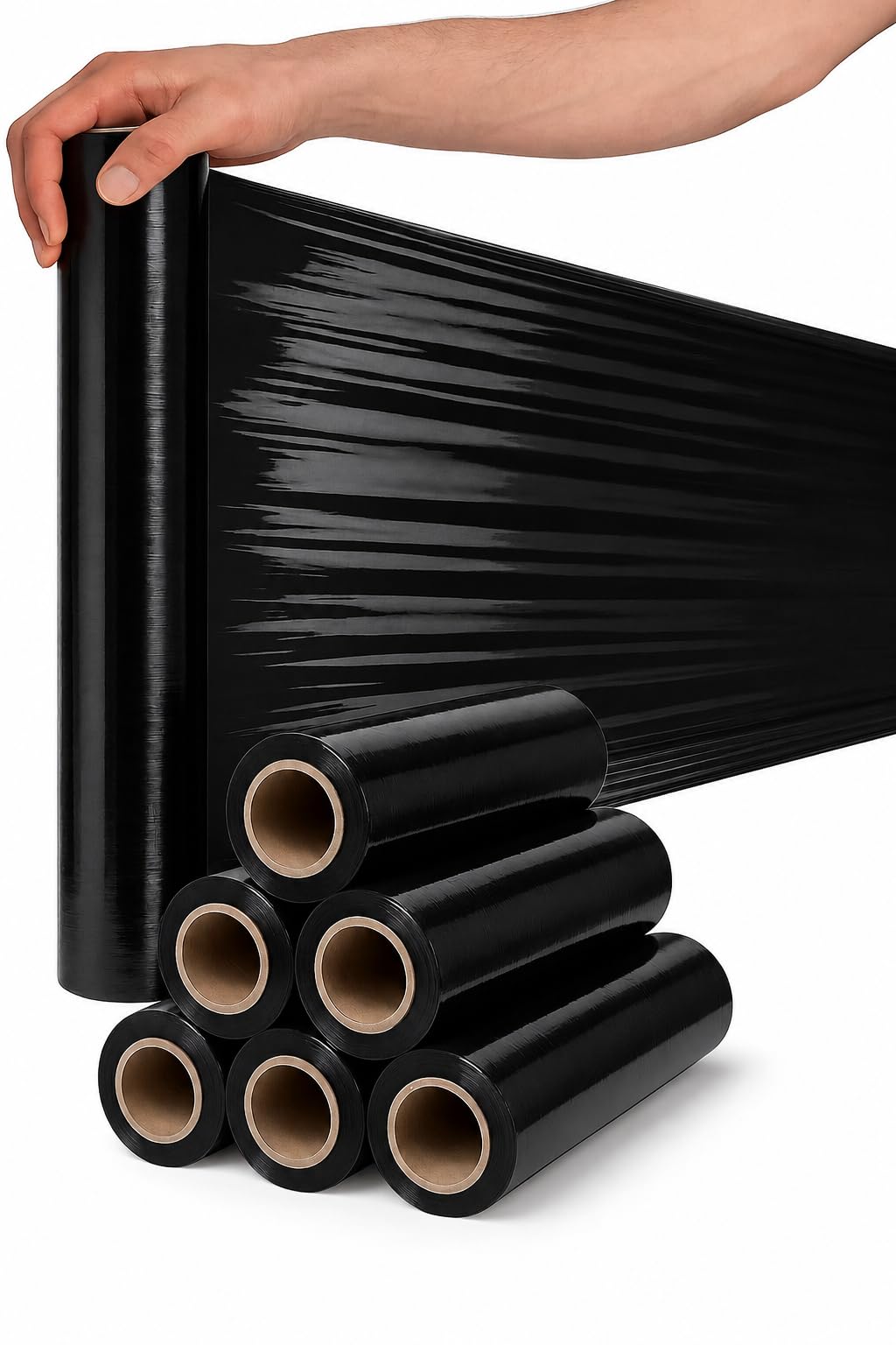 Stretchfolie Schwarz 23 µm 50 cm x 230 m 6 Rollen Handstretchfolie Palettenfolie Verpackungsfolie